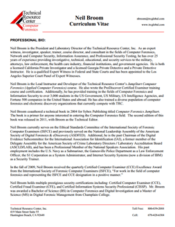 CV for Neil Broom Expert Witness in Computer Forensics Investigations in Tampa Florida